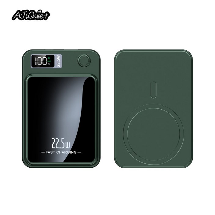 AJ.Quiet 정품고급 대용량 22.5W 초고속 맥세이프 무선 충전 보조배터리  USB Ctype 케이블  맥세이프 링 스티커 10000mAh, 알파인 그린