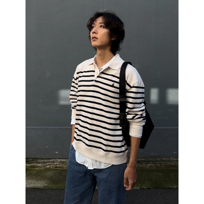 빈폴 빈폴 캐주얼 소프트 코튼 스트라이프 칼라넥 맨투맨  아이보리 BC5X41C020 BC5X41C020