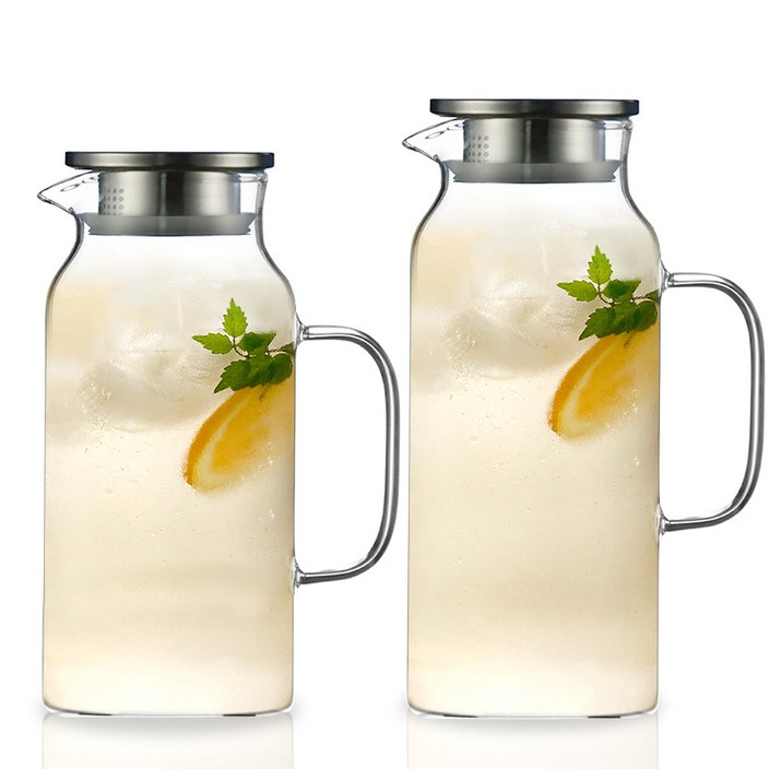 스텐뚜껑 내열유리 물병 워터저그 1.5L1.8L 세트, 혼합색상, 스텐유리물병1.5L1.8L 세트, 1개