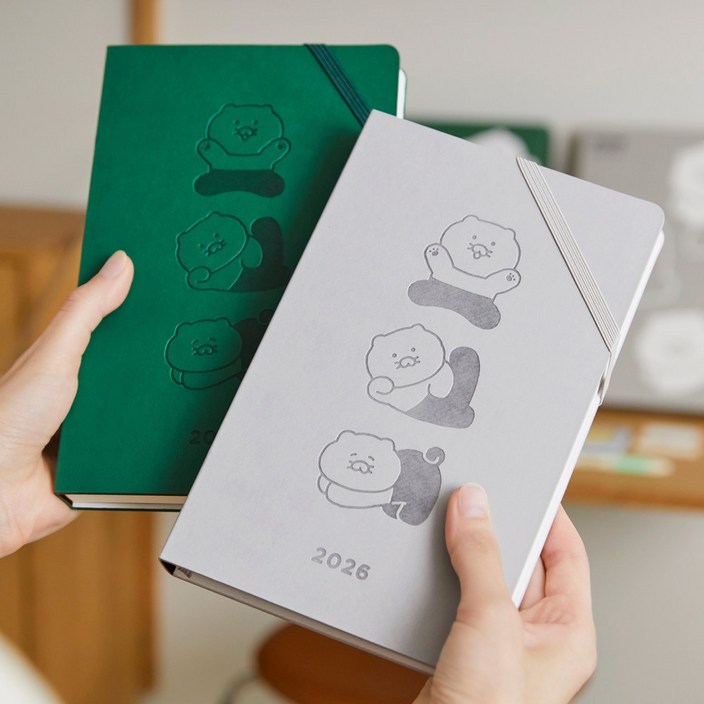 카카오프렌즈 춘식이 2026 다이어리 새해다이어리 스티커 북마크 다이어리 구성 그린 그레이