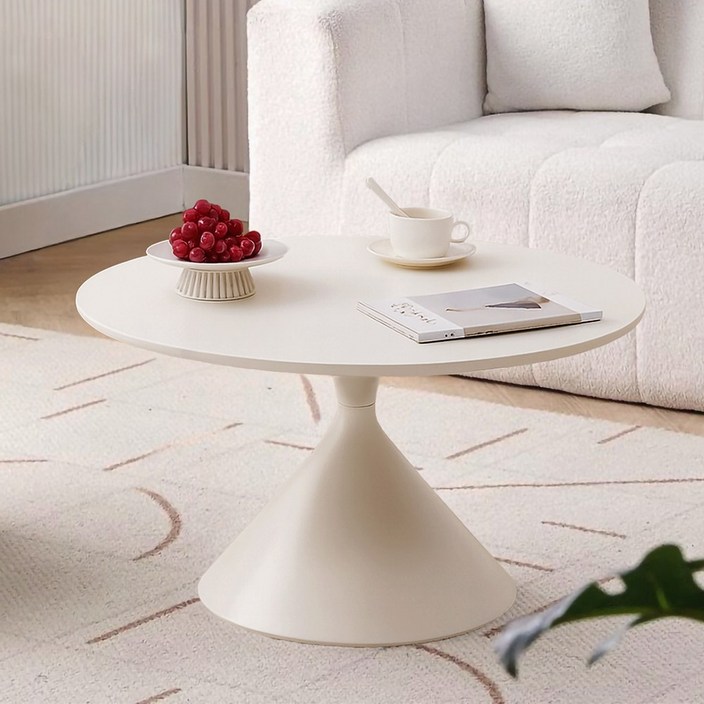 벨라콘 미드센츄리 원형 낮은 거실테이블, 화이트