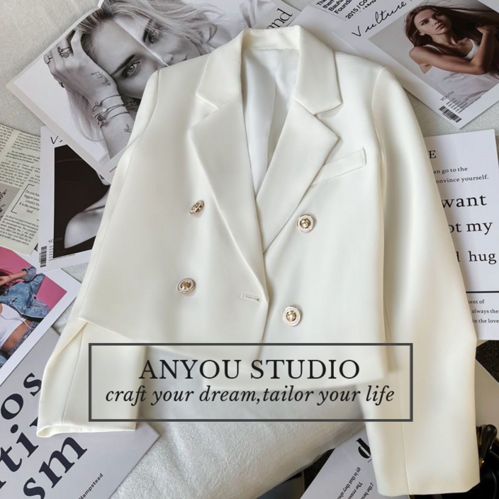ANYOU 여성 베이직 무지 더블 카라 버튼 숏 정장 자켓 캐주얼 여성자켓 ANYOU 여성 베이직 무지 더블 카라 버튼 숏 정장 자켓 캐주얼 여성자켓