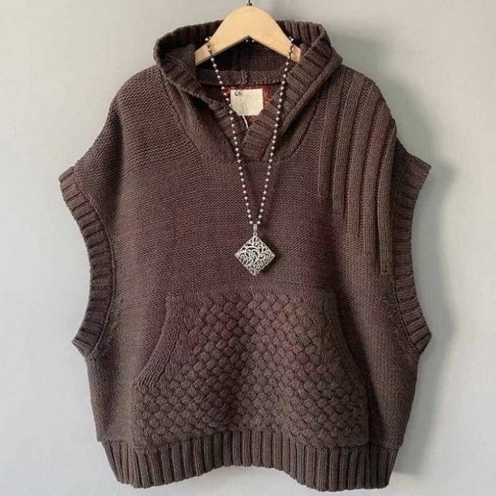 해피유통 남성 꽈배기 후드 니트 조끼 캐주얼 포켓 베스트 jhwj