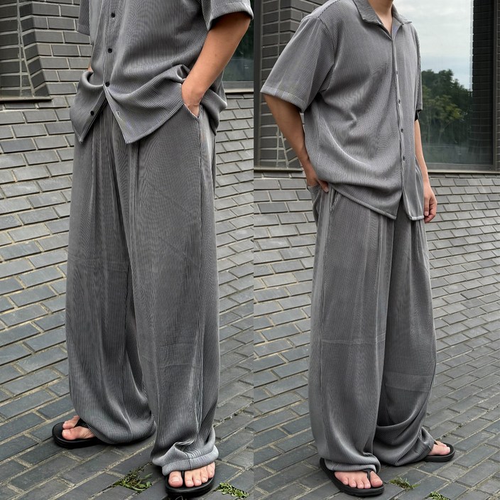 르위 플리츠 쿨 와이드팬츠 스판 밴딩 트레이닝바지