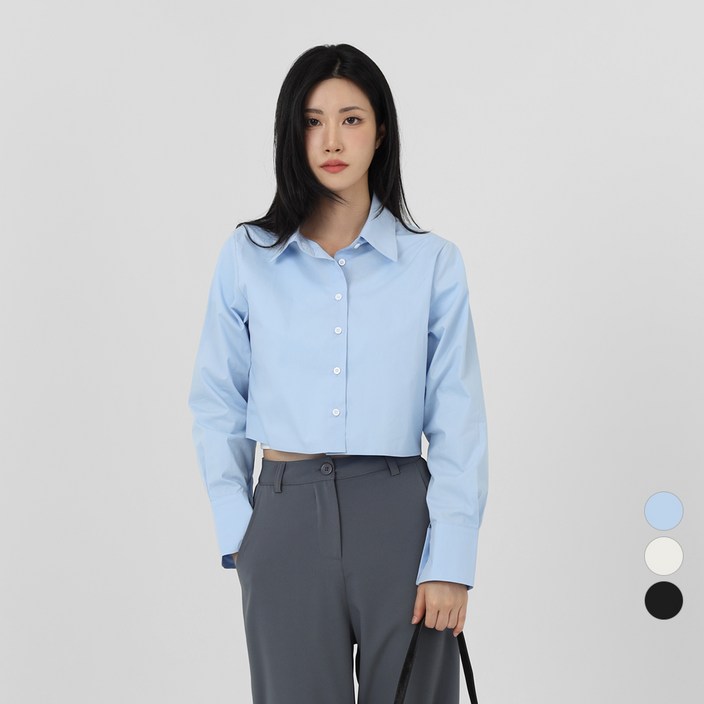 VINIVIDI 여성 베이직 심플 카라 무지 크롭 긴팔 유니크 데일리 셔츠 VINIVIDI 여성 베이직 심플 카라 무지 크롭 긴팔 유니크 데일리 셔츠