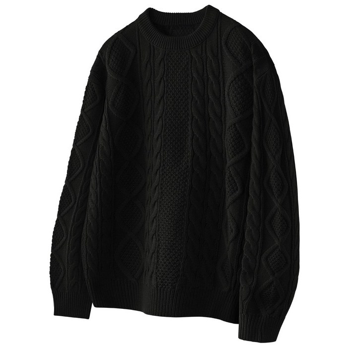 팀스핏 남성용 빅사이즈 오버핏 아란 케이블 라운드 니트 5Color