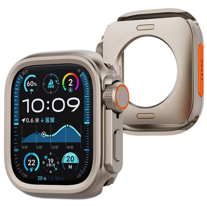 PZOZ 애플워치 호환 메탈 범퍼 케이스 S1110987654 외관을 Ultra123 외관으로 바꿉니다, 티타늄골드, 1개