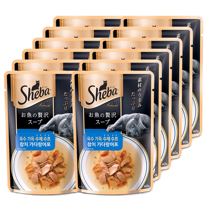 쉬바 수프 고양이간식 참치 40g, 참치 가다랑어포, 40g, 12개 쉬바 수프 고양이간식 참치 40g, 참치 가다랑어포, 40g, 12개