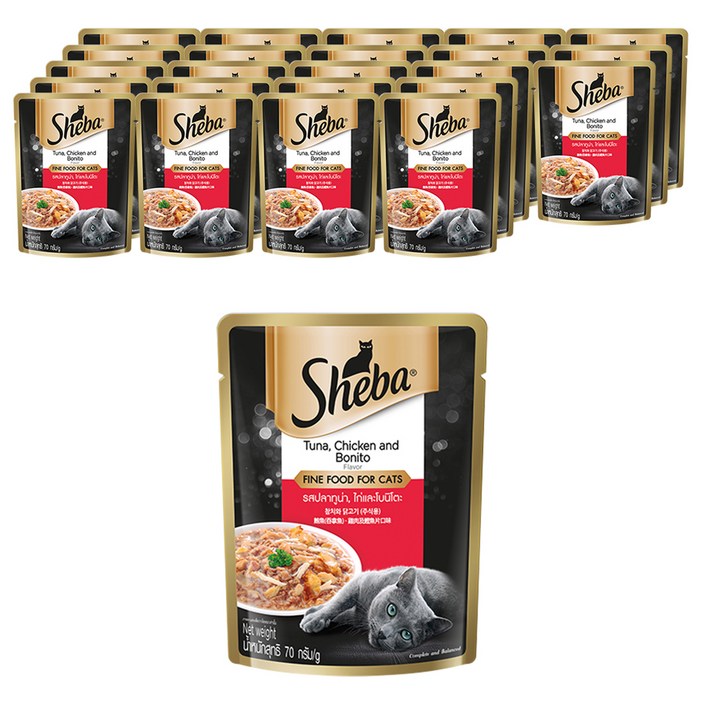 쉬바 어덜트 고양이 주식파우치, 닭참치, 70g, 24개