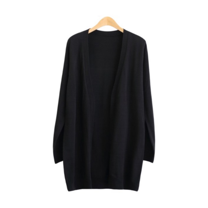 제니트 여성용 브이넥 오픈 베이직 롱 니트 아스롱가디건