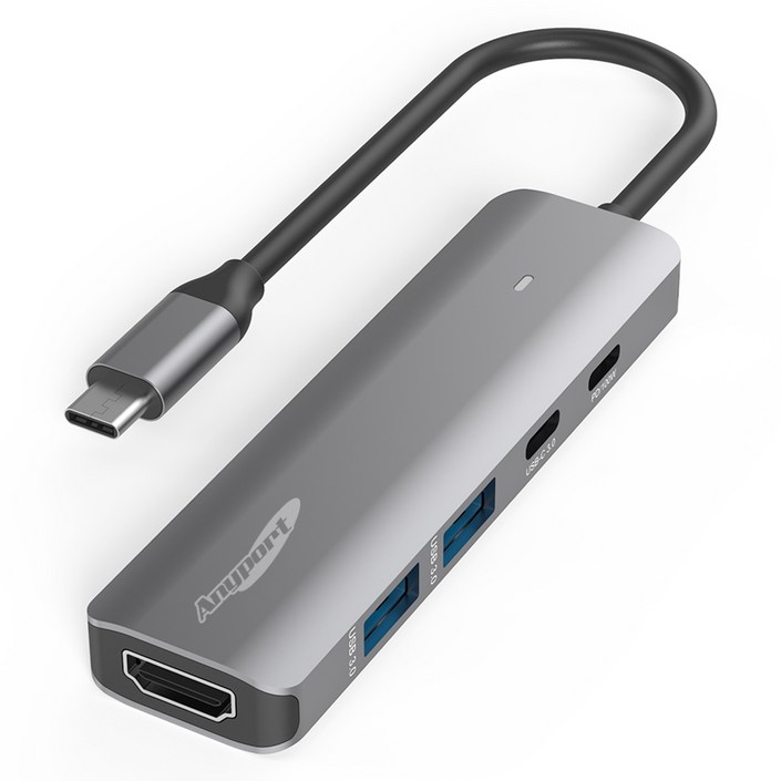 애니포트 5 in 1 C타입 앤 USB-A 맥북 삼성 덱스 미러링 멀티포트 USB 허브 AP-TC560, 그레이