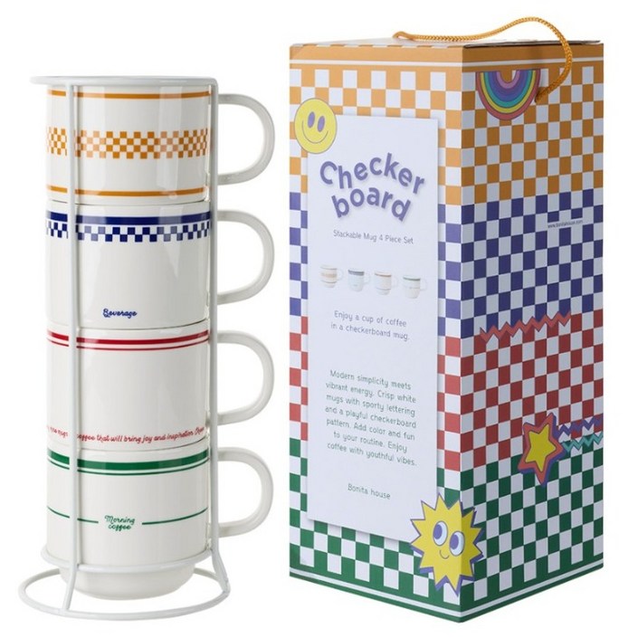 보니타하우스 체커보드 랙머그 300ml x 4종 세트