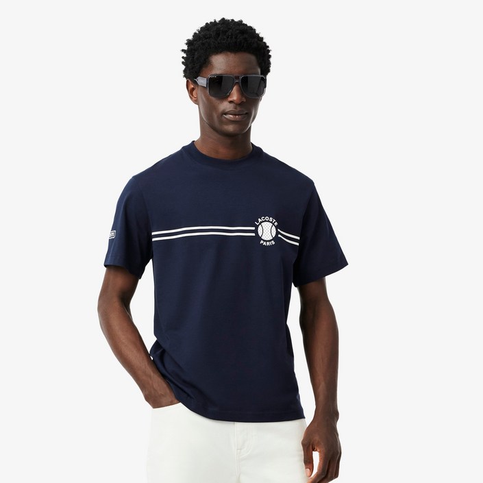 라코스테 남성용 통기성 테니스 스트라이프 면 티셔츠 TH9694-55G