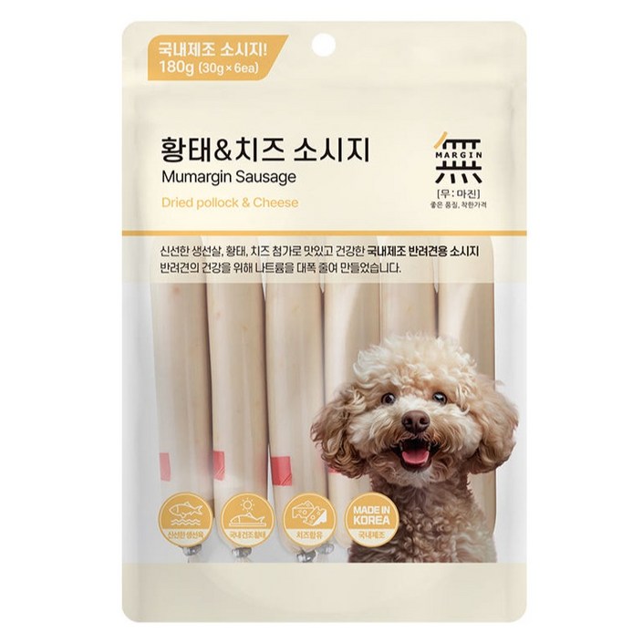 바우와우 무마진 강아지 소시지 부드러운 간식 6p, 1개, 180g, 혼합맛황태치즈