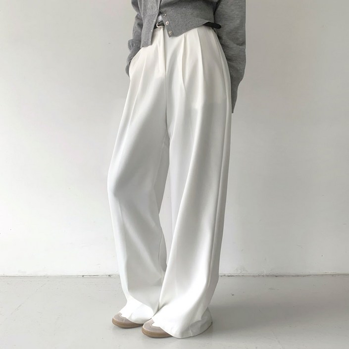 플랜데이 여성용 숏/미디움/롱 덴비 찰랑 와이드 핀턱 슬랙스