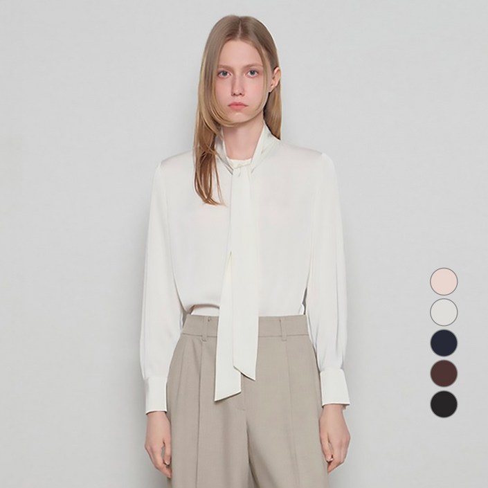 리스트 여성용 라운드넥 타이 블라우스 TWWBLO82020
