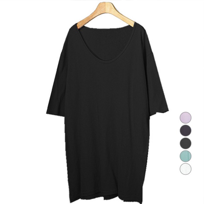 티탁 여성용 트임 유넥 7부 티셔츠