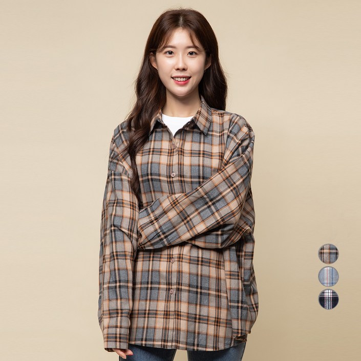 캐럿 여성 루즈핏 체크 플란넬 셔츠