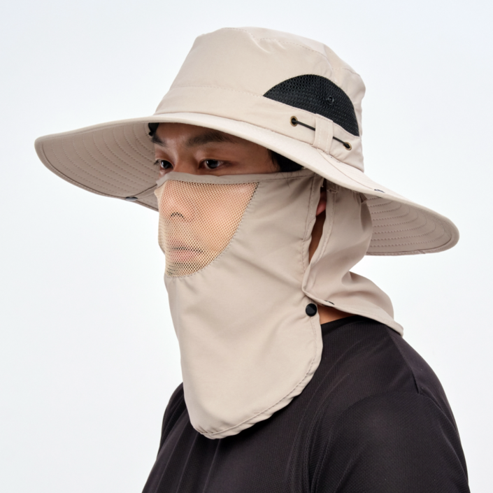 알파마운틴 자외선 차단 아웃도어 챙 모자 넥커버, 베이지
