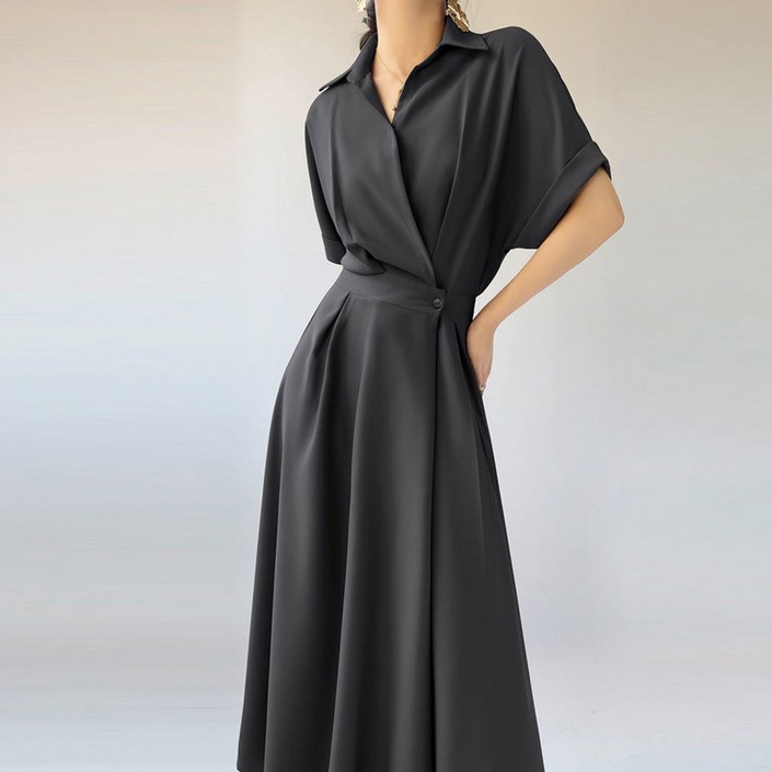 엘쏘 여성용 프렌치 셔츠 랩 롱 원피스