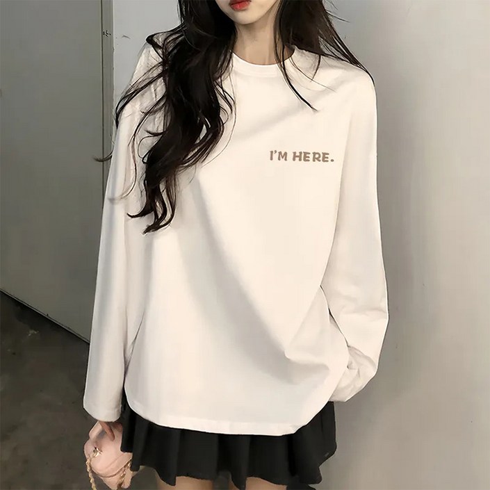 구디프 여성용 루즈핏 프린팅 긴팔티 데일리 박시핏 티셔츠