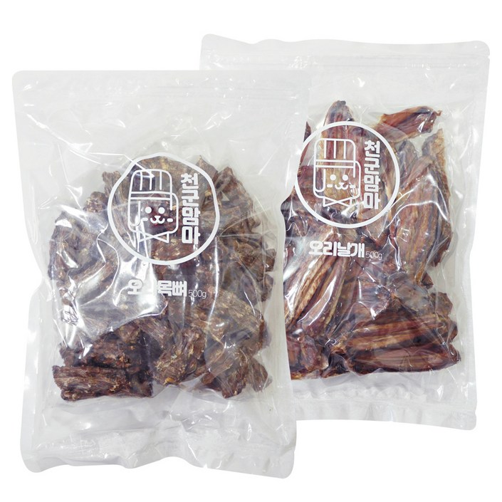 천군맘마 오리목뼈 오리날개 강아지 간식, 오리목뼈, 오리날개, 500g, 1세트