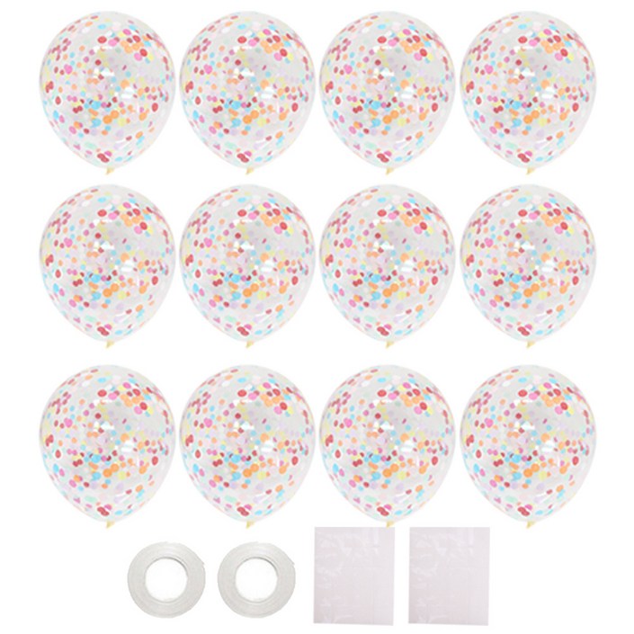 리빙다 뉴컨페티풍선 레인보우 12p  글루닷 20p x 2개  컬링리본 화이트 2p 세트