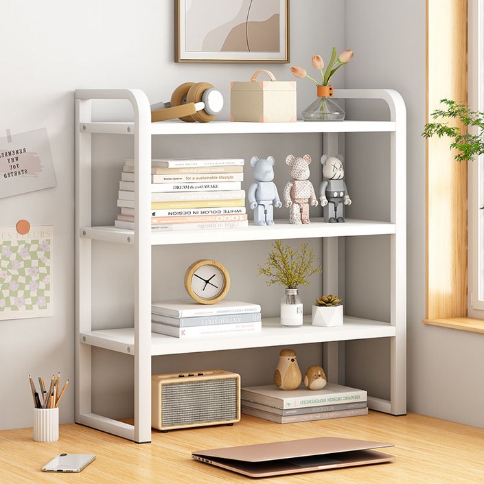 디엔오 책상 정리 공간 수납 소형 선반, 화이트, 3단