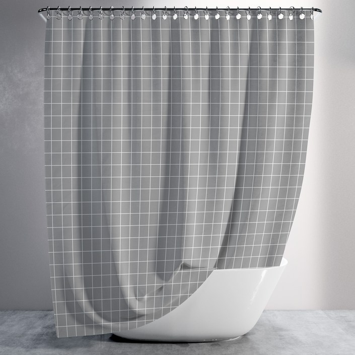 욕실 패브릭 방수 샤워커튼 화장실 가림막, 패브릭 체크무늬 그레이 180X180cm