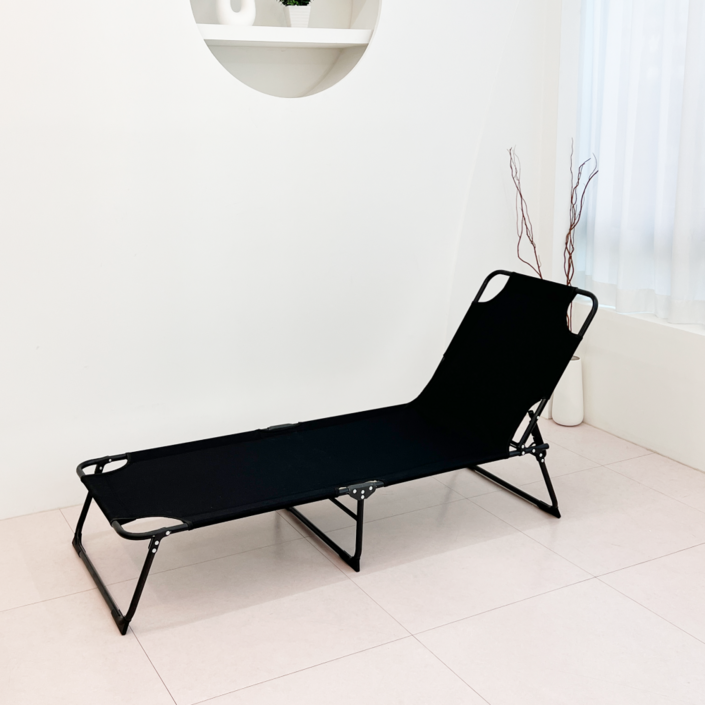 오브민 1인용 접이식 싱글침대  베개 세트, 블랙