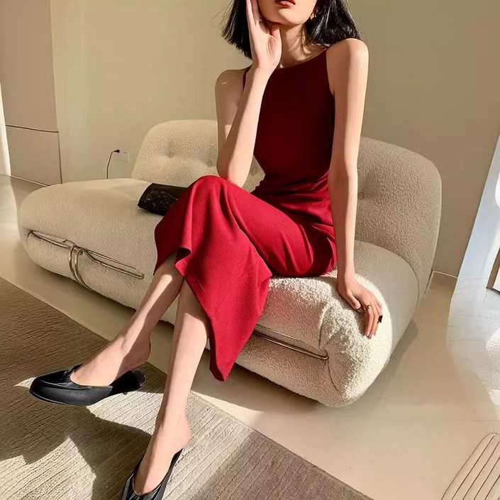 아이엠몽 여성용 루로카 민소매 실크 롱 원피스