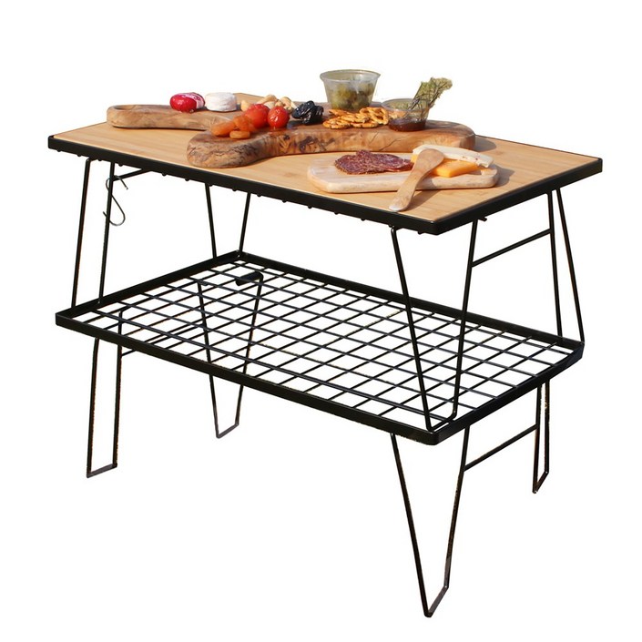 엑스캠퍼스 블랙 쿨러스탠드 2P 쉘프 장작건조 아이스박스 받침 다용도 테이블 수납가방 포함