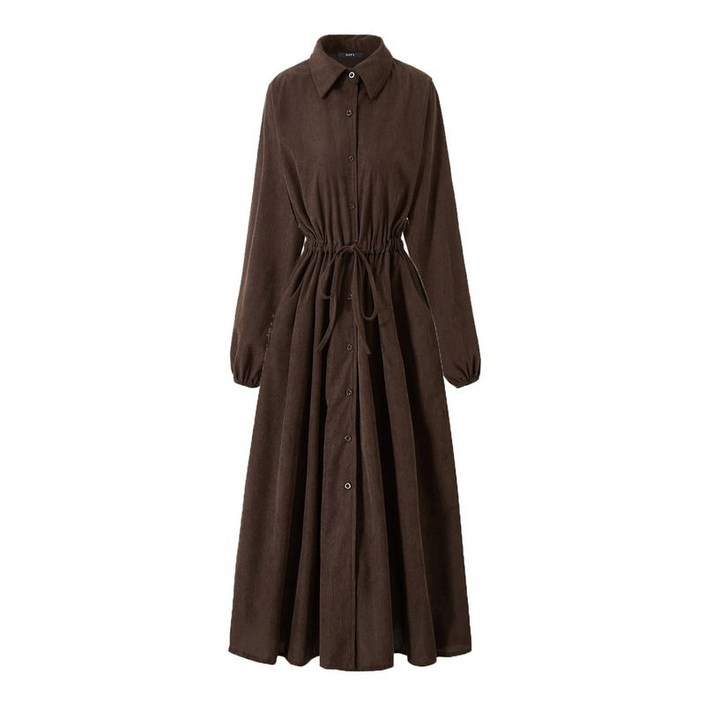 GGPX 카라넥 허리 끈 버튼업 롱 원피스 (GPDOW003D)