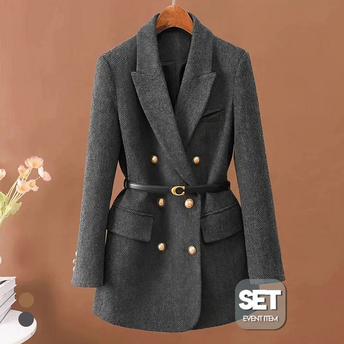 클라셰  시크클래식헤링본자켓벨트SET B4M2599