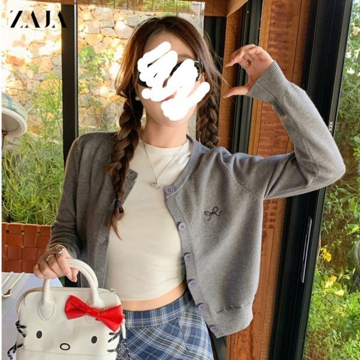 ZAJA 여성 봄 라운드넥 니트 가디건 긴팔 개강룩 대학생룩