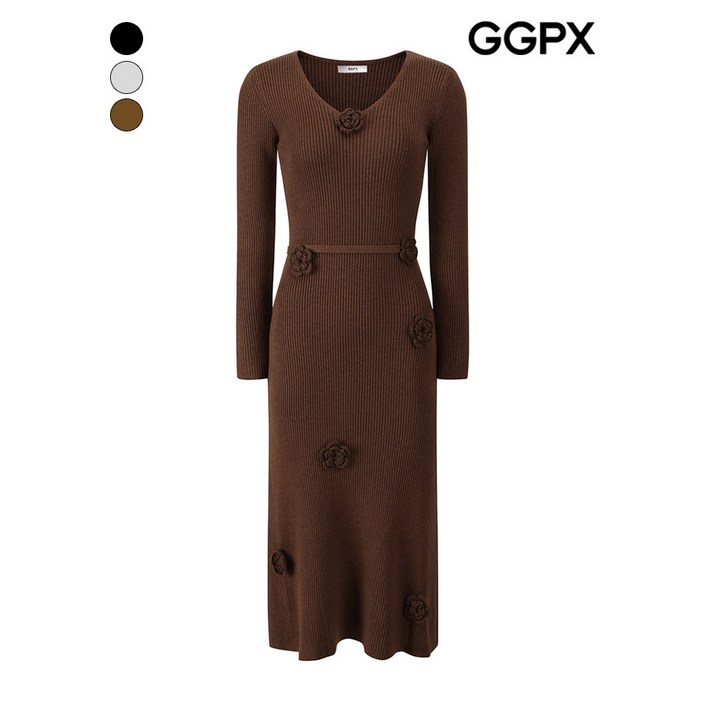GGPX 니트 코사지 골지 원피스 (GPAOP003F)