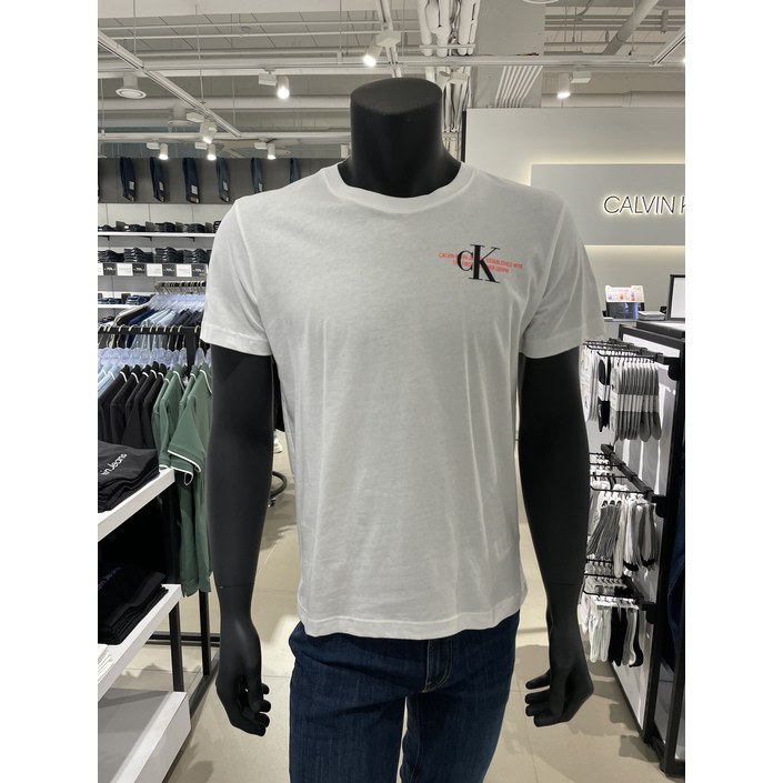 CK진 남여공용 모노그램 로고 반팔 티셔츠 ZM01924-YAF(1394463)
