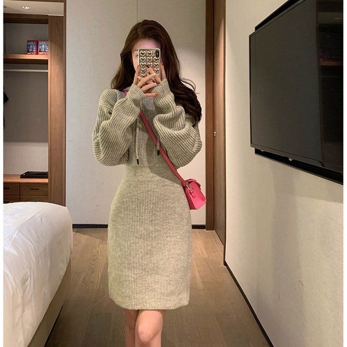 메이조아 후드니트원피스 여성스러운 미니원피스