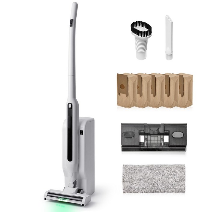 신상품 클래파 초경량 자동먼지비움 BLDC 무선 청소기  먼지봉투 5장  물걸레 키트, white, 화이트