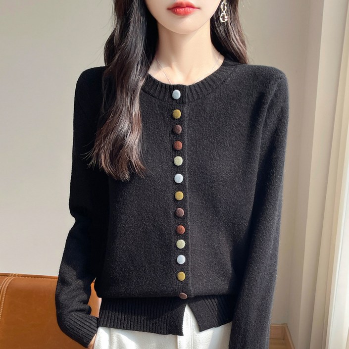 Makone 여성 라운드넥 컬러버튼 심플 캐주얼 트랜드 데일리 니트 가디건