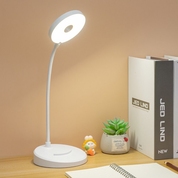 VANKIN 접이식 학습용 LED 스탠드 블루라이트 차단 시력보호 펜꽂이 밝기 색상 조절, 화이트