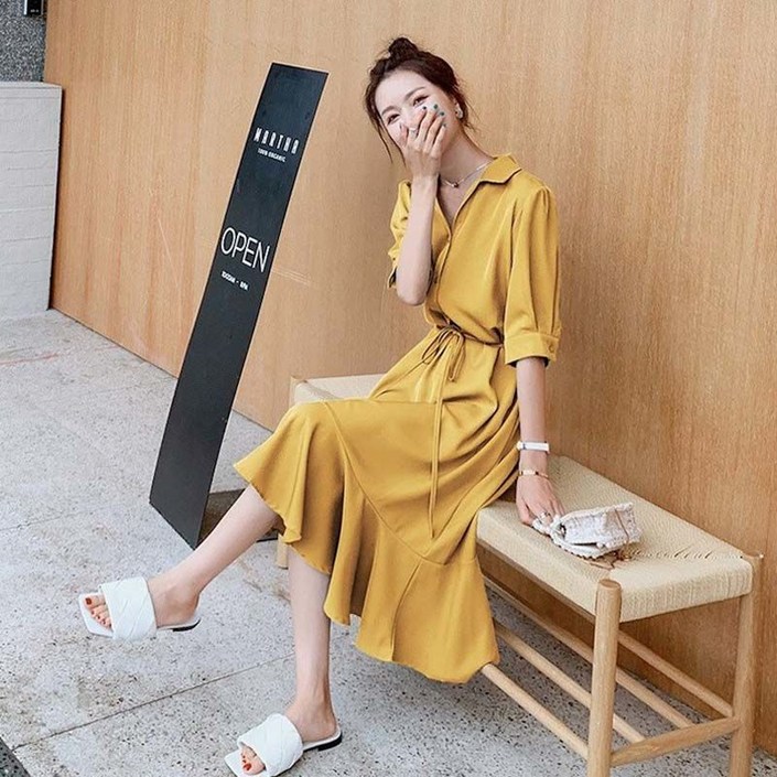 비아이와이 여성 여름 심플 브이넥 솔리드 반팔 원피스 DH633 비아이와이 여성 여름 심플 브이넥 솔리드 반팔 원피스 DH633
