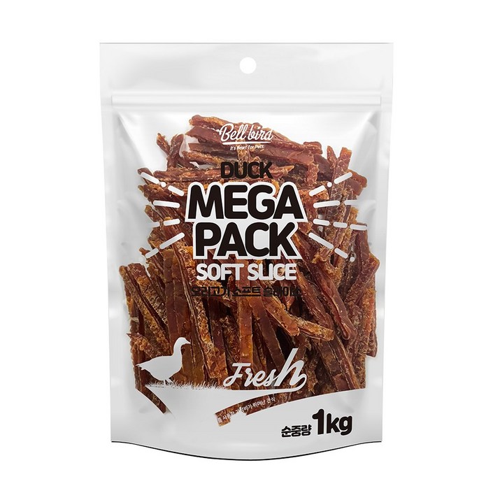 벨버드 메가펙 강아지 반려견 단백질 대용량 간식 과대포장 없는, 1kg, 1개, 오리 소프트 사사미