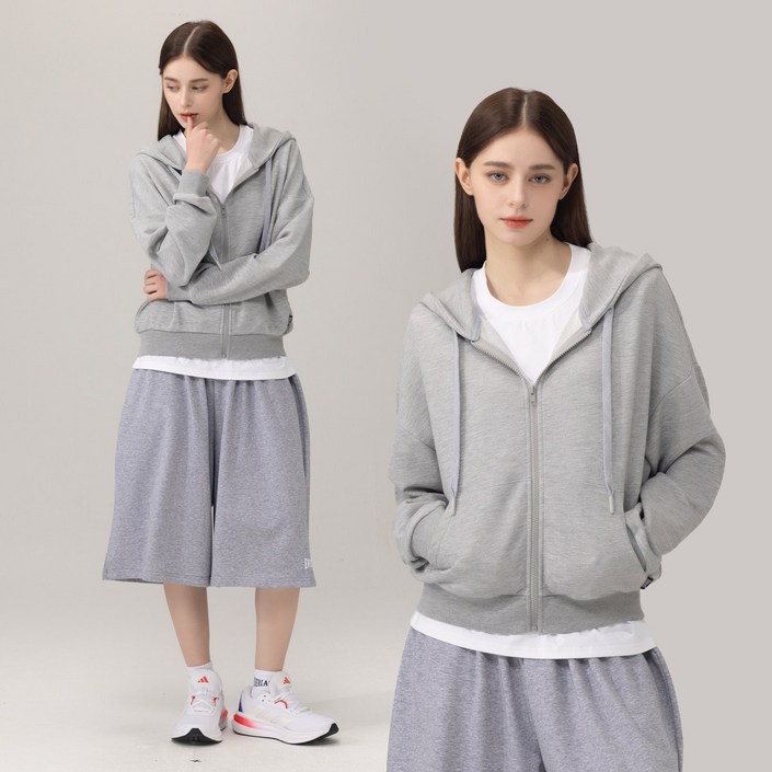 에버라스트 여성 캐주얼 츄리닝 세트 후드집업 + 버뮤다팬츠