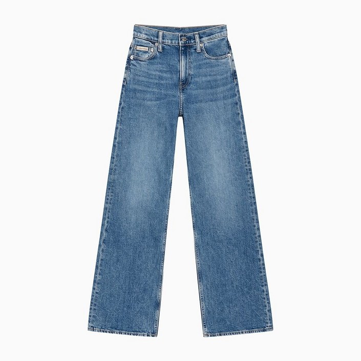 캘빈클라인 여성 와이드핏 미드블루 이탈리안 셀비지 데님 청바지