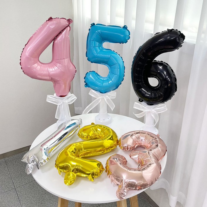 파티앤온 은박 숫자 스탠딩 생일 풍선 세트, 핑크