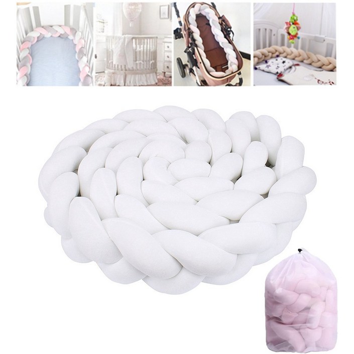 11아이끌레 침대가드 아기침대 범퍼가드 핸드메이드 뜨개질 3단 꽈배기쿠션 바디필로우 빨래주머니, 화이트
