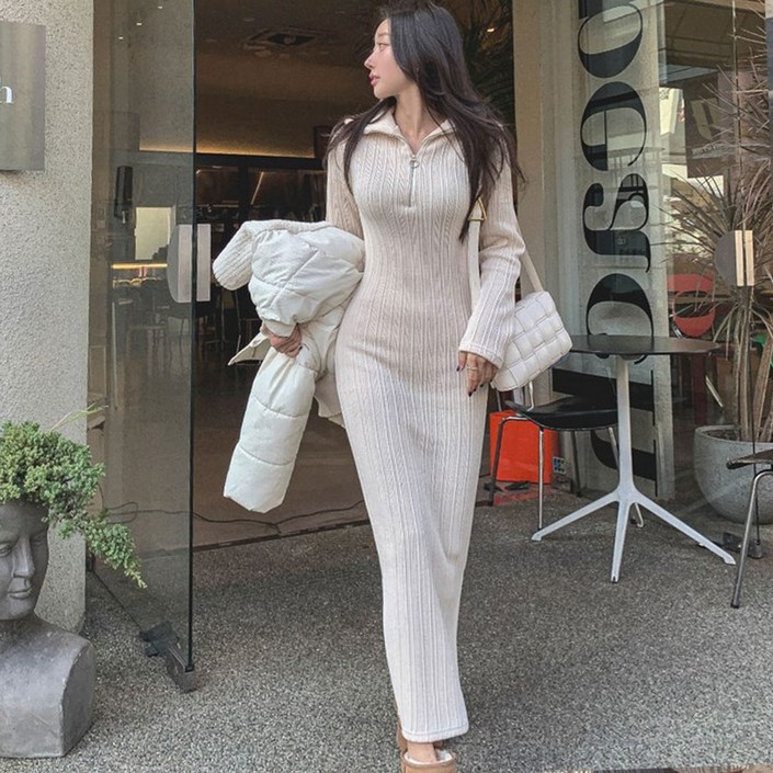 떳다그녀 크라운 반집업 롱 원피스