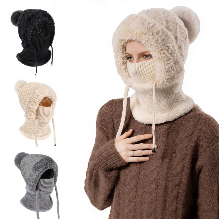 루이 2in1 겨울 방한 니트 모자  넥워머 보온 방풍 소프트 착용감 출퇴근산책스키외활동
