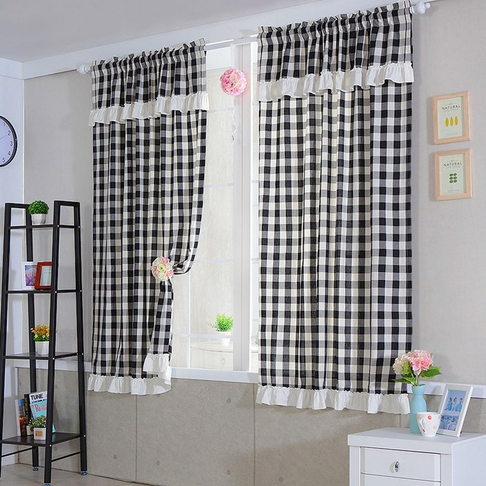 커튼이샵 선염 체크 커튼 2p 세트